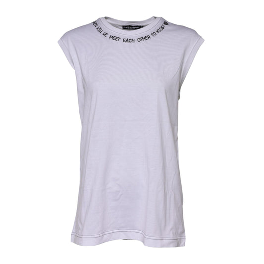 Dolce & Gabbana White Cotton Sleeveless Printed Tank T-shirt