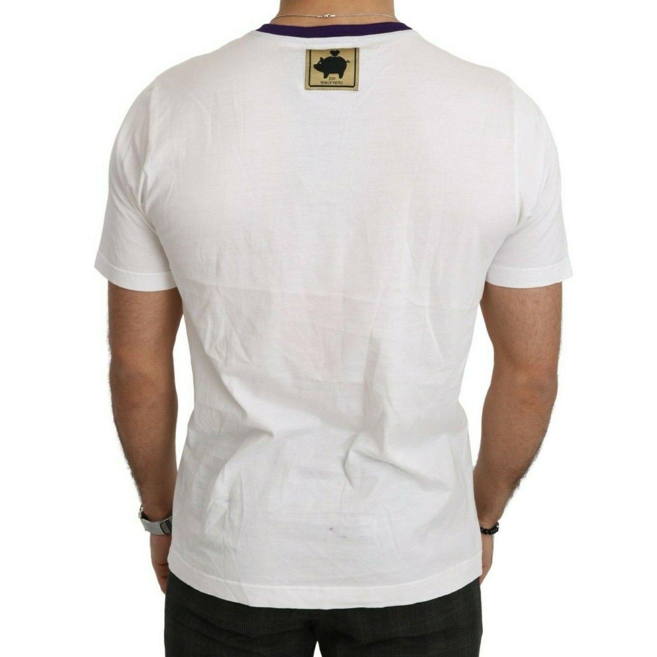 Dolce & Gabbana White Cotton Top Super Power Pig T-shirt