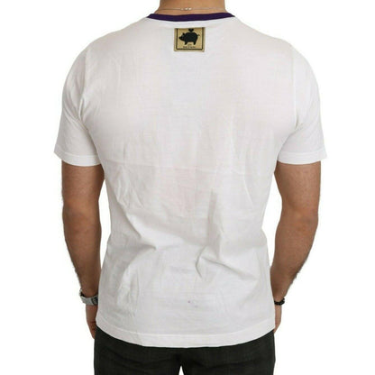 Dolce & Gabbana White Cotton Top Super Power Pig T-shirt