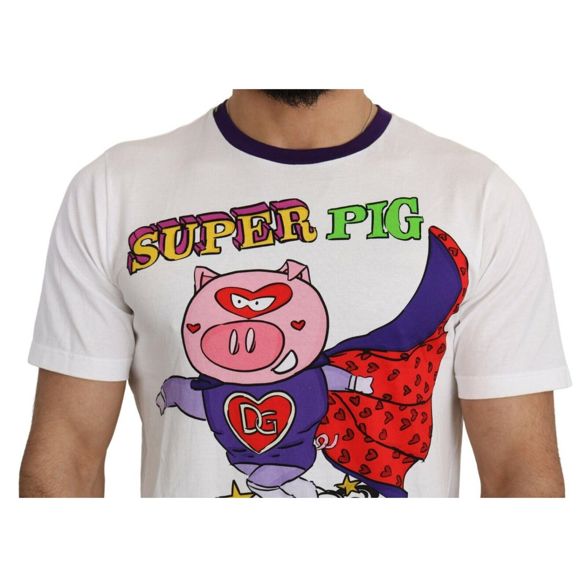 Dolce & Gabbana White Cotton Top Super Power Pig T-shirt
