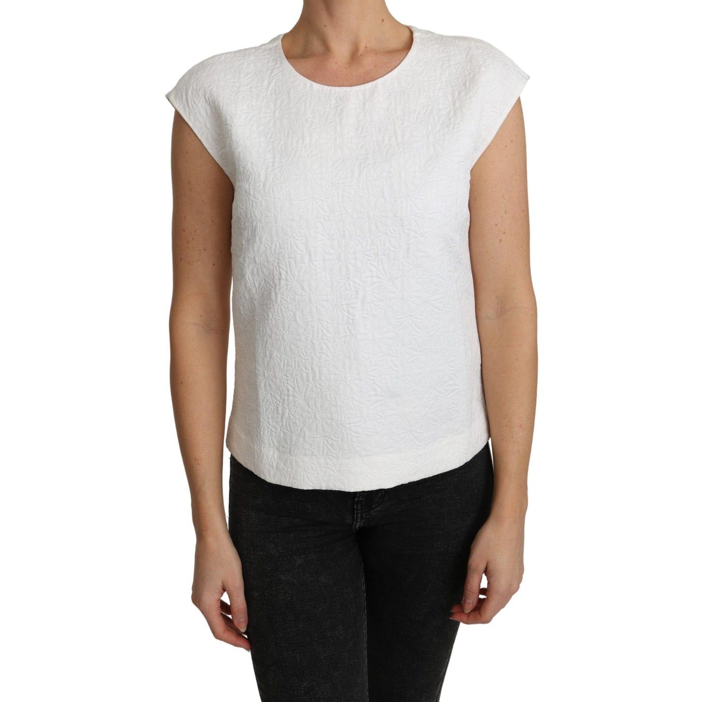 Dolce & Gabbana White Floral Brocade Blouse Cotton Top