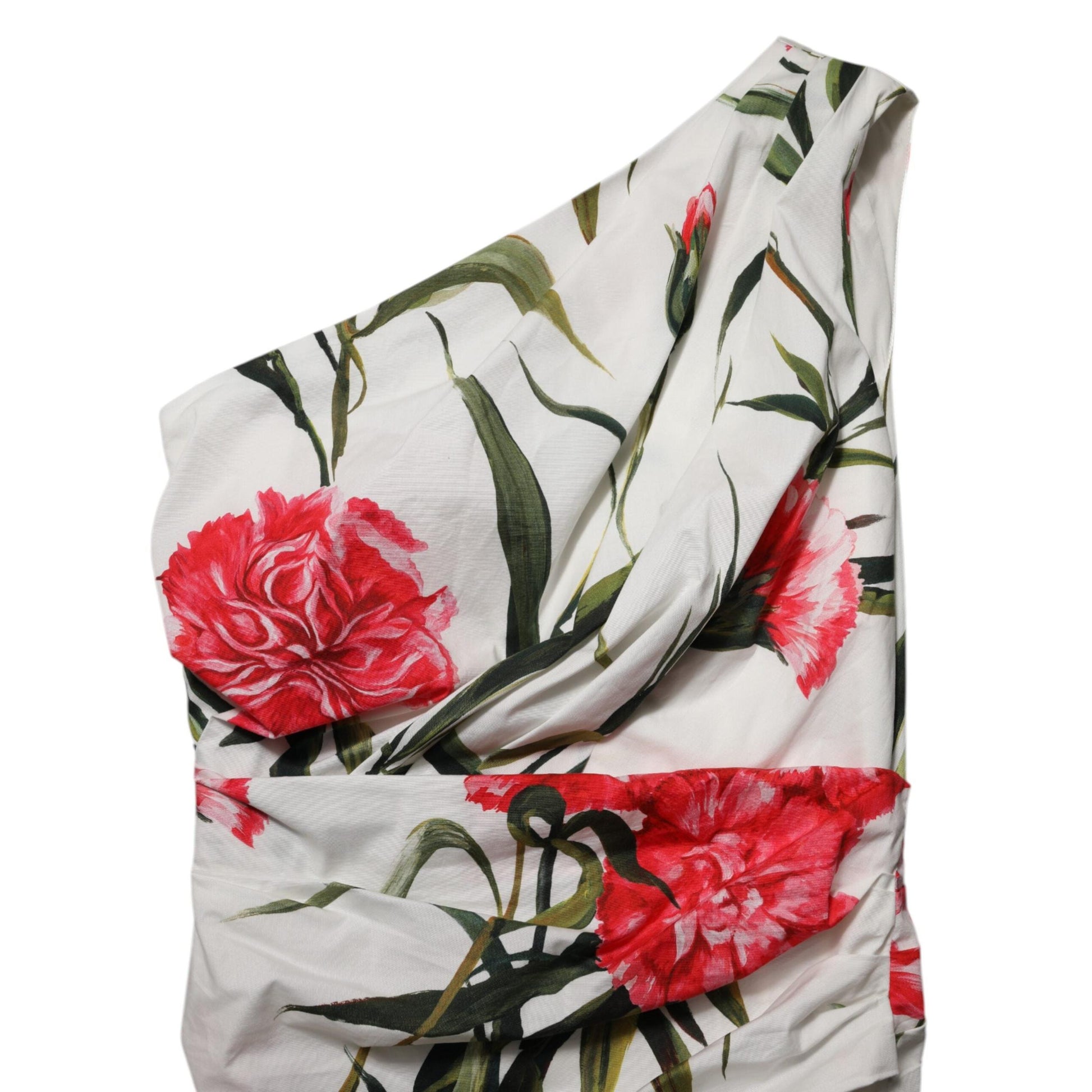 Dolce & Gabbana White Floral One Shoulder Sheath Dress