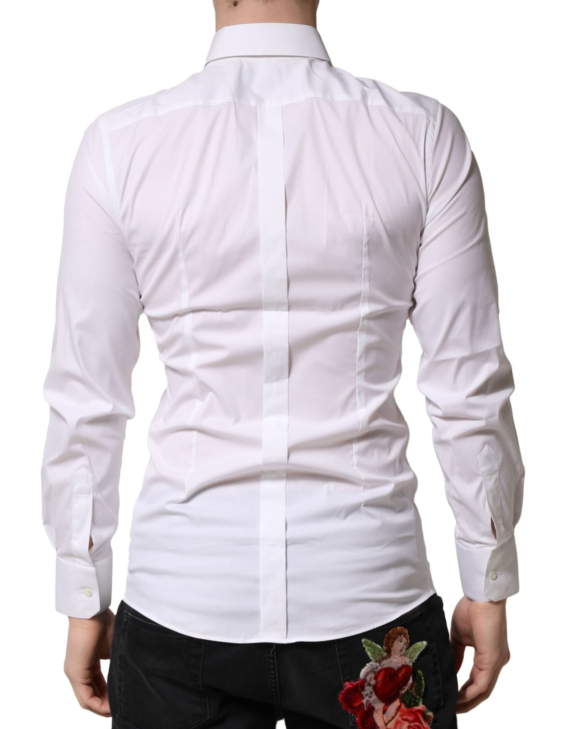 Dolce & Gabbana White GOLD Cotton Men Dress Formal Shirt
