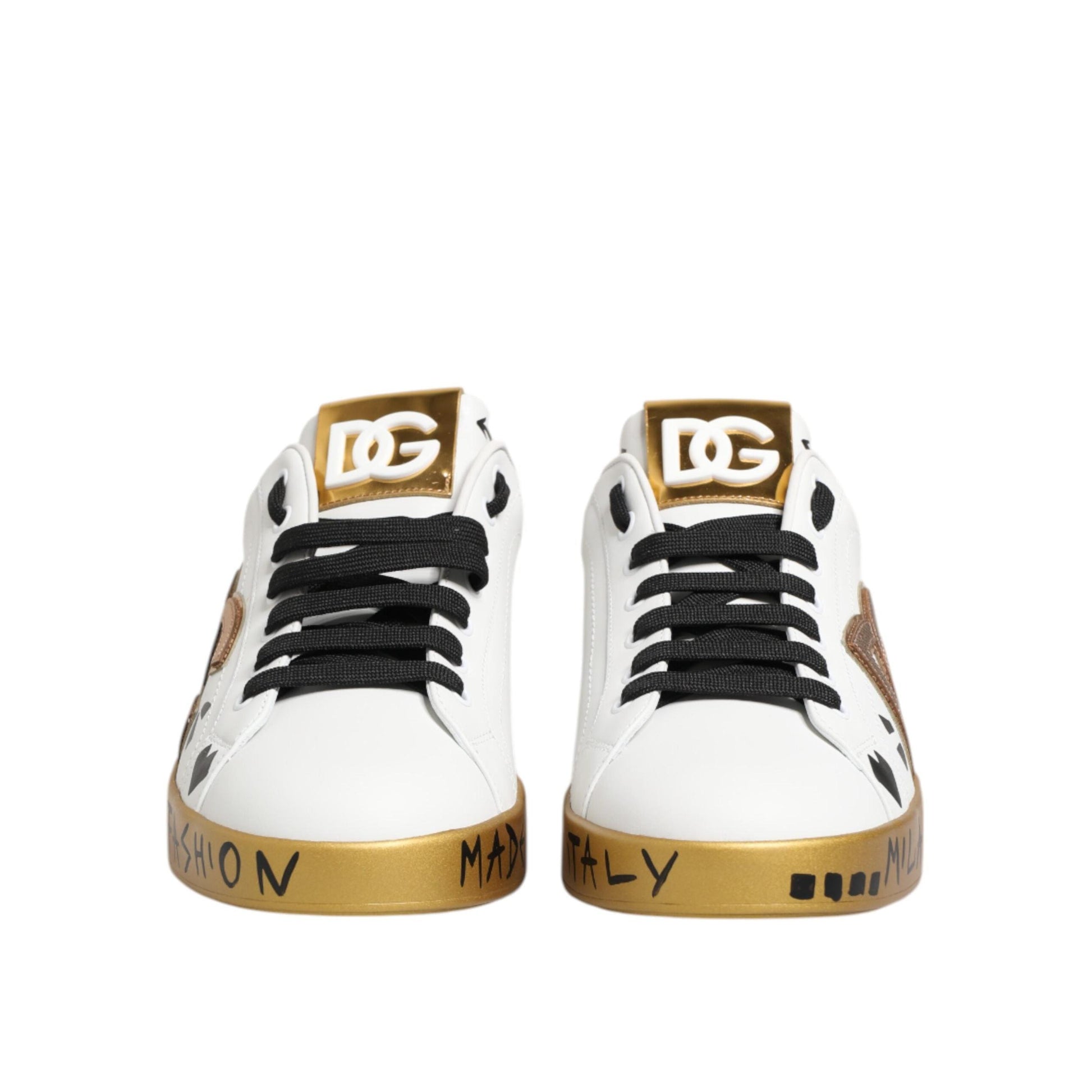 Dolce & Gabbana White Gold Crystal Portofino Sneakers Shoes