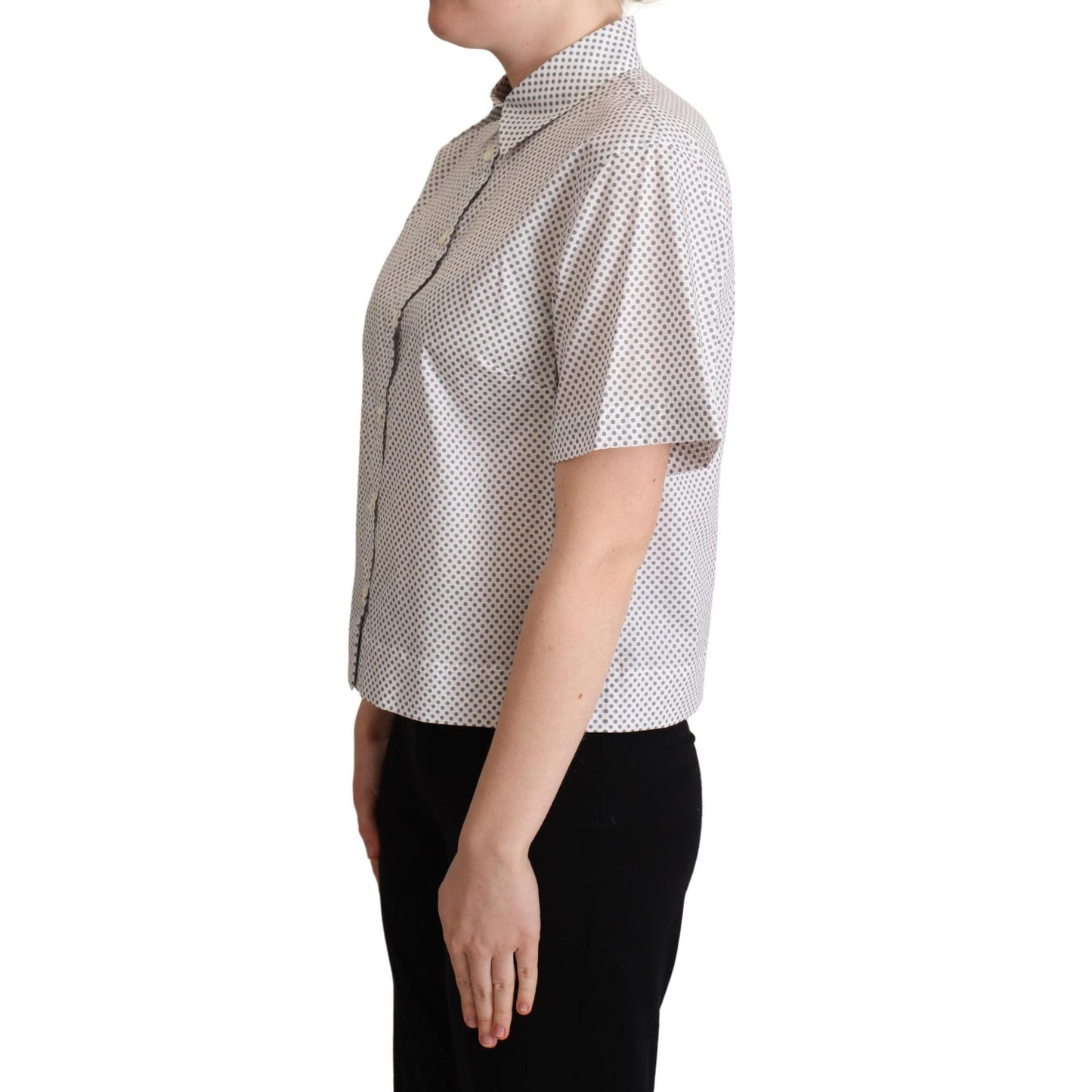 Dolce & Gabbana White Gray Polka Dots Collared Button Shirt