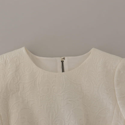 Dolce & Gabbana White Jaquard Midi Floral Sheath Brocade Dress