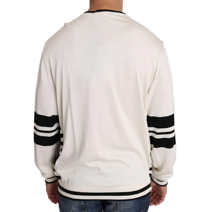 Dolce & Gabbana White Jazz Sequined Guitar Pullover Top Sweater