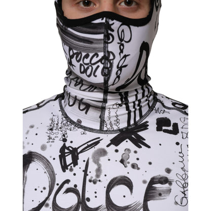 Dolce & Gabbana White Jersey Graffiti Print Balaclava Hood Sweater