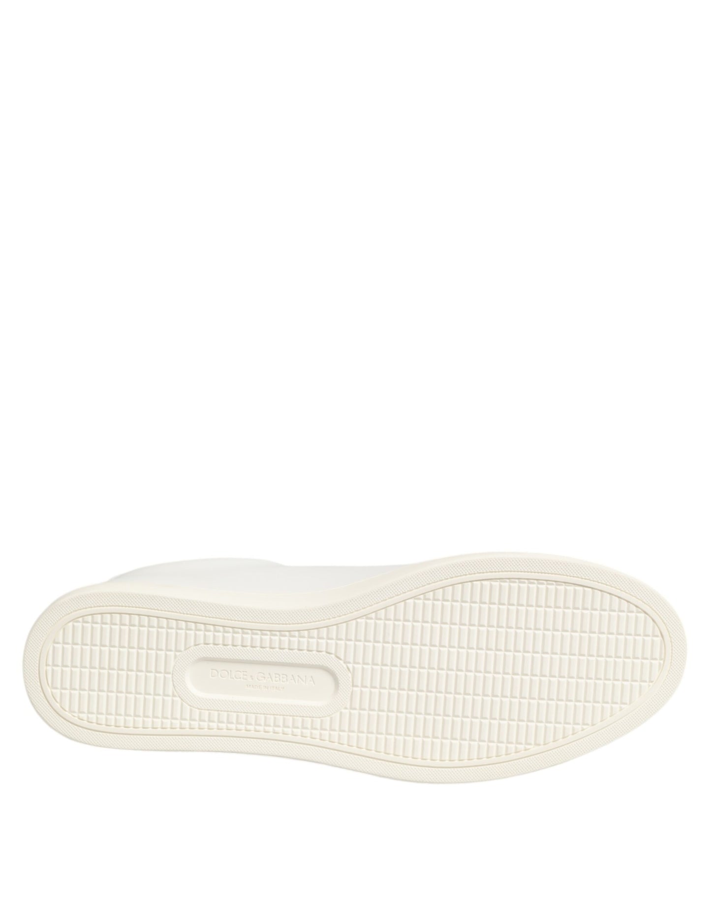 Dolce & Gabbana White Leather Rose Embroidery Low-Top Shoes