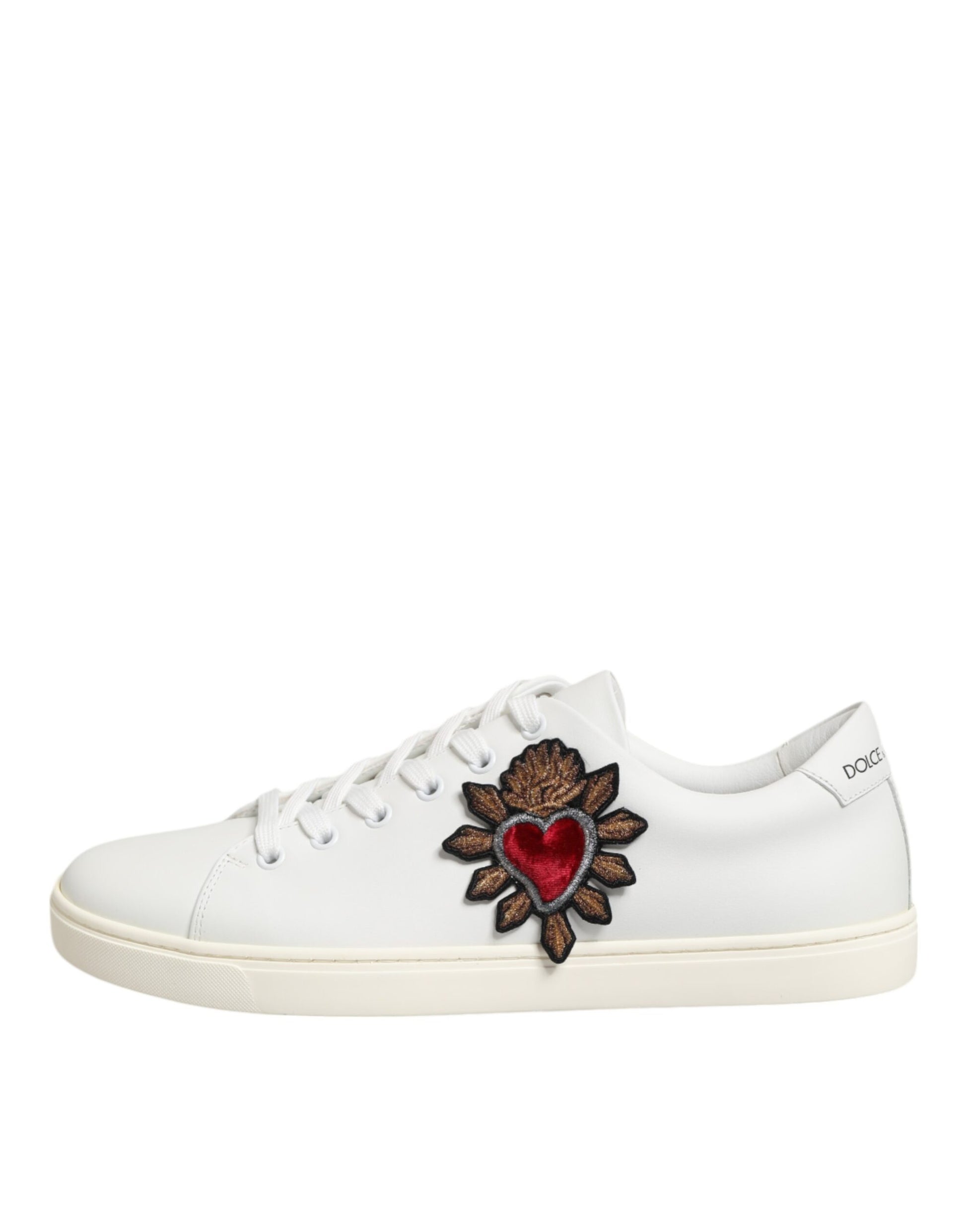 Dolce & Gabbana White Leather Sacre Heart Patch Sneakers Shoes