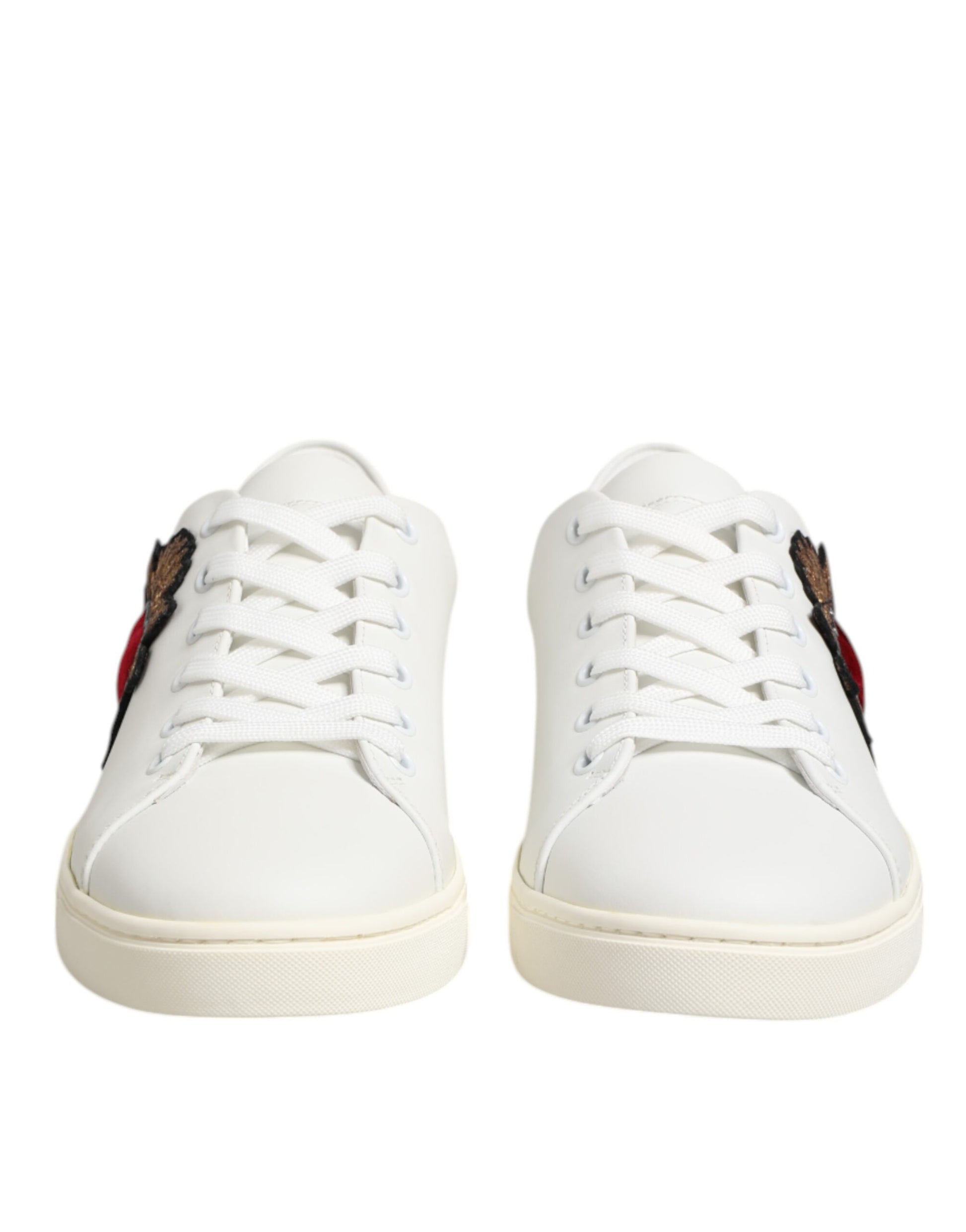 Dolce & Gabbana White Leather Sacre Heart Patch Sneakers Shoes