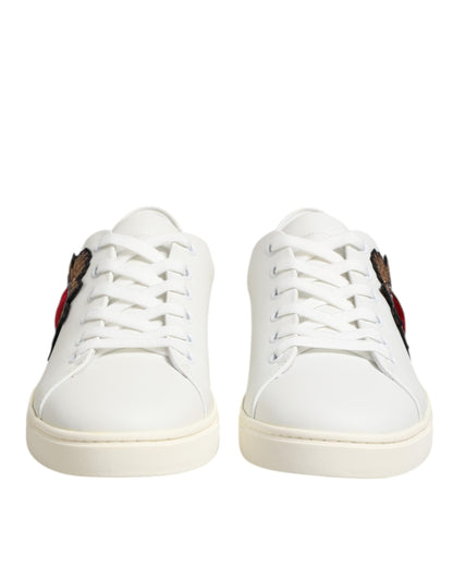 Dolce & Gabbana White Leather Sacre Heart Patch Sneakers Shoes