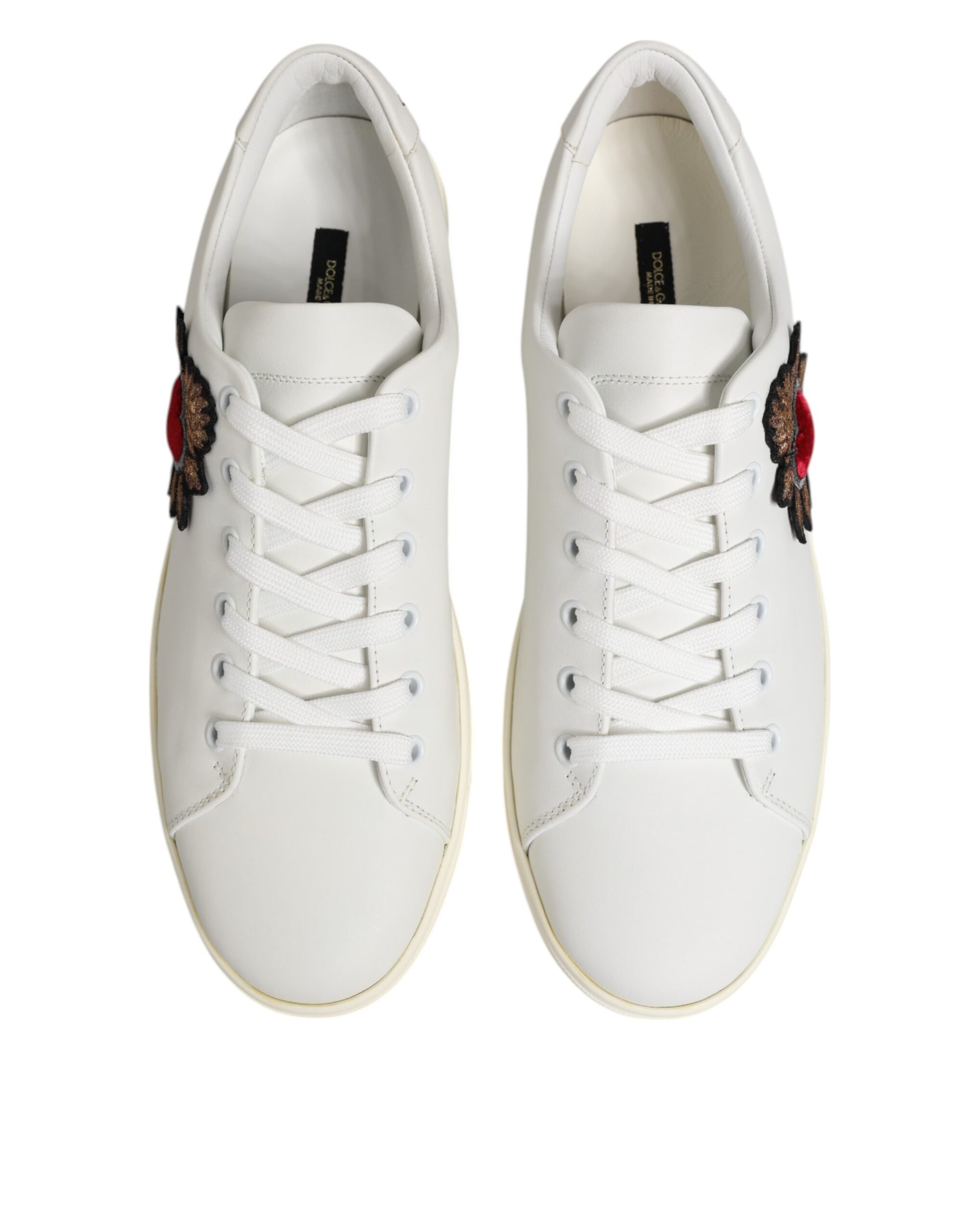 Dolce & Gabbana White Leather Sacre Heart Patch Sneakers Shoes