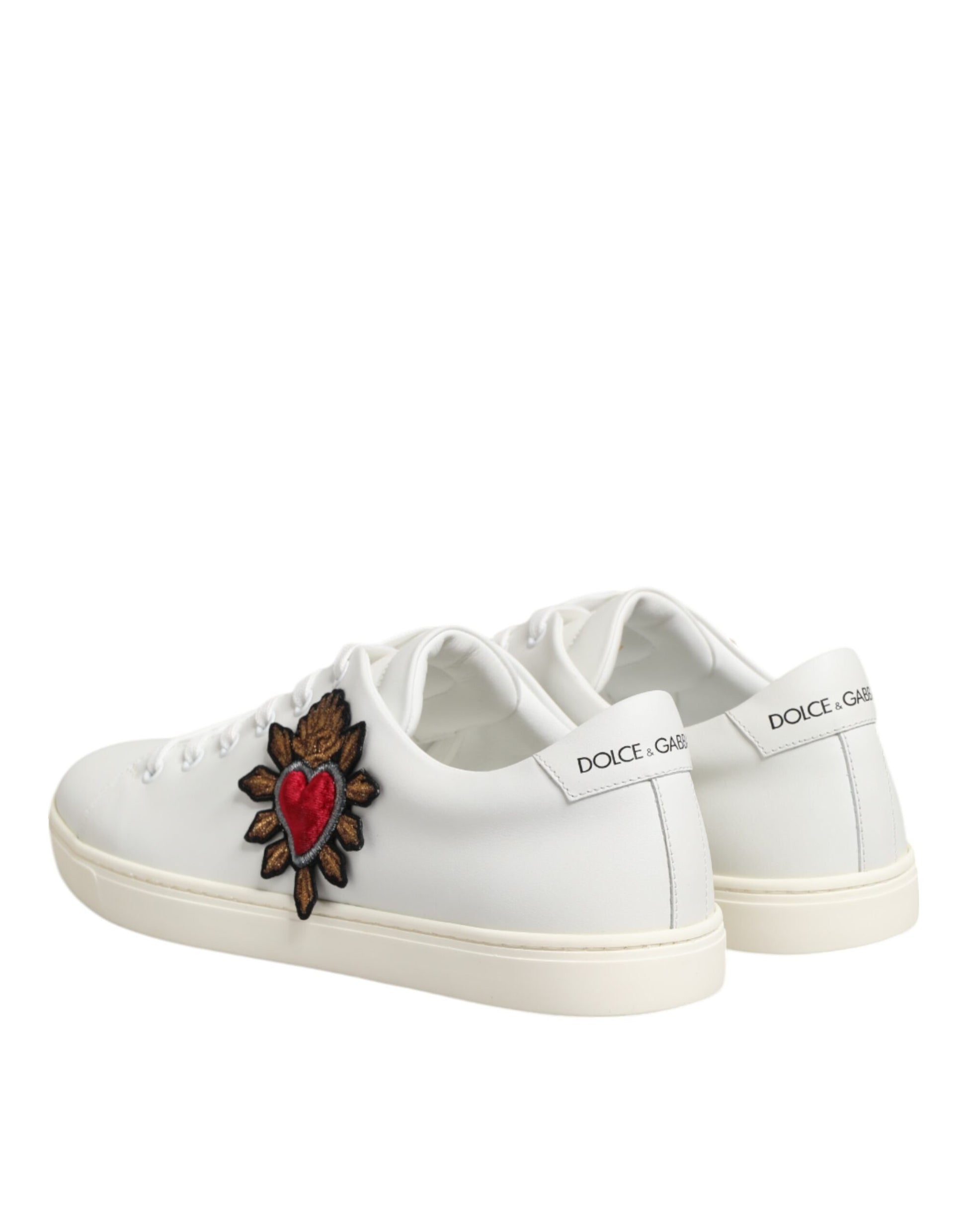 Dolce & Gabbana White Leather Sacre Heart Patch Sneakers Shoes