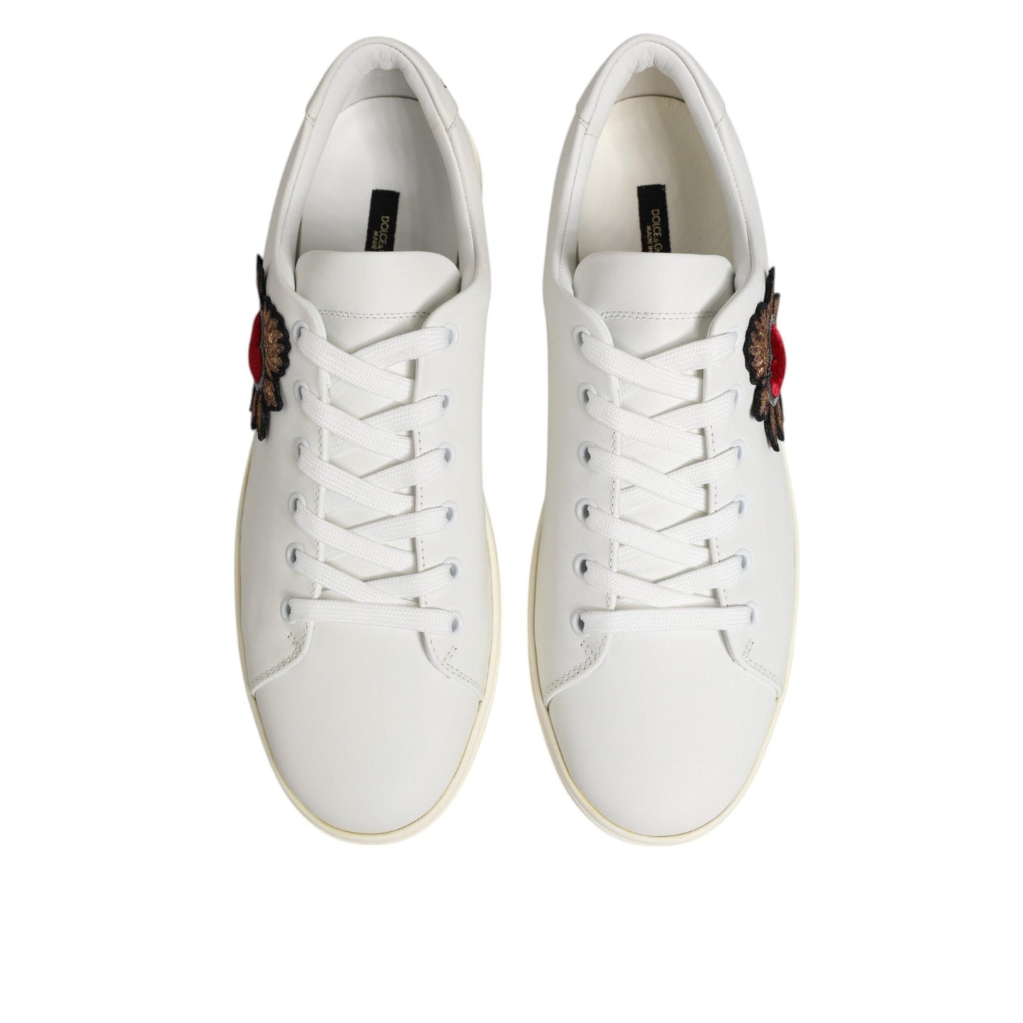 Dolce & Gabbana White Leather Sacred Heart Patch Sneakers Shoes