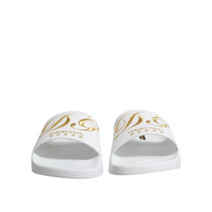 Dolce & Gabbana White Leather Slides Sandals Beachwear Shoes