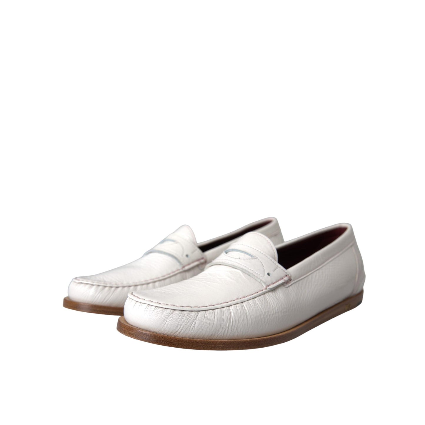 Dolce & Gabbana White Leather Slip On Mocassin Loafers Shoes