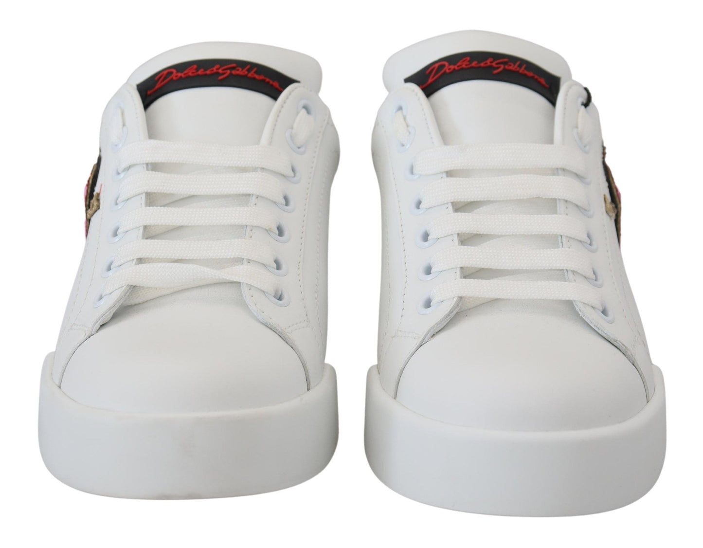 Dolce & Gabbana White Leather Sneakers Portofino Logo Heart Shoes