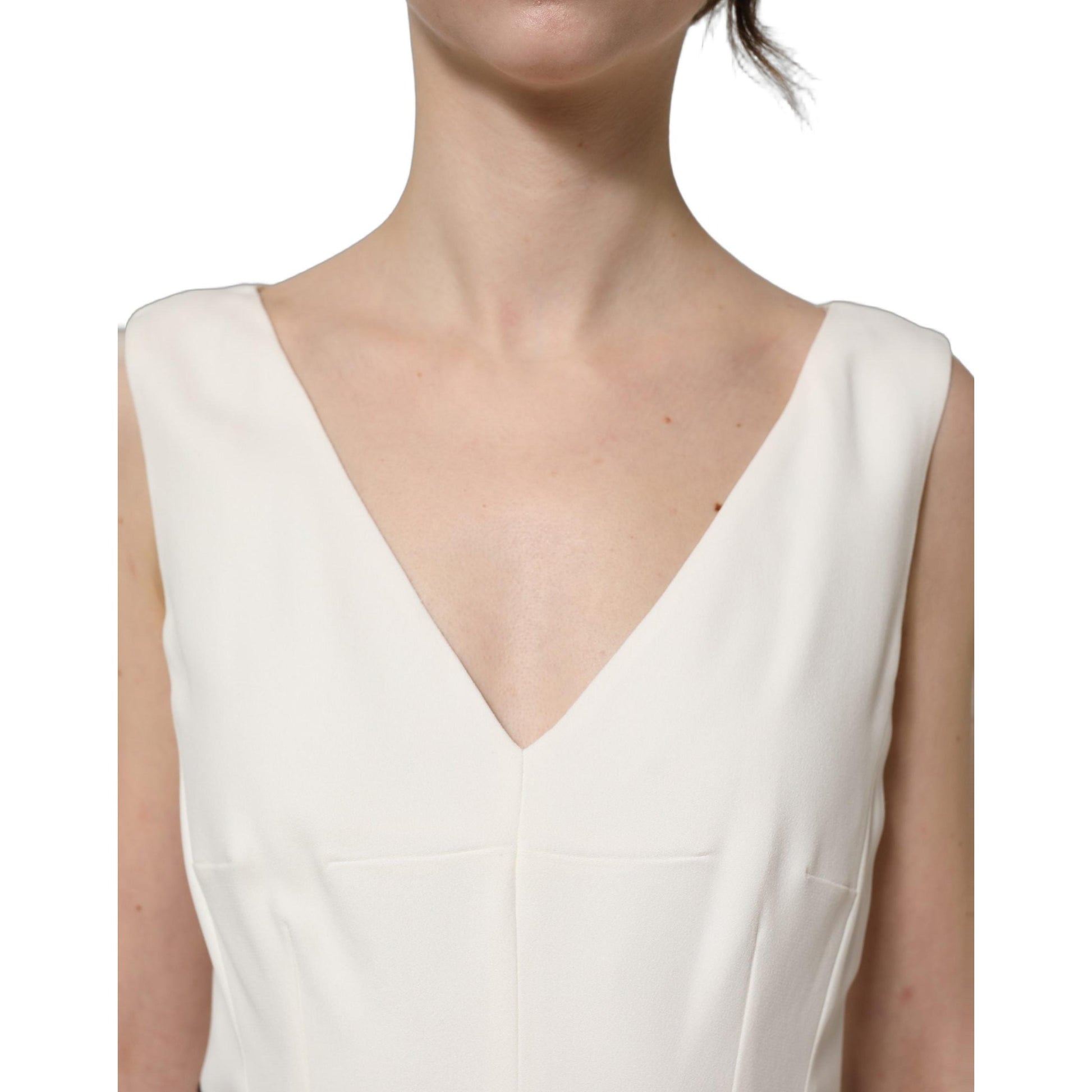 Dolce & Gabbana White Leopard Sleeveless Sheath Midi Dress
