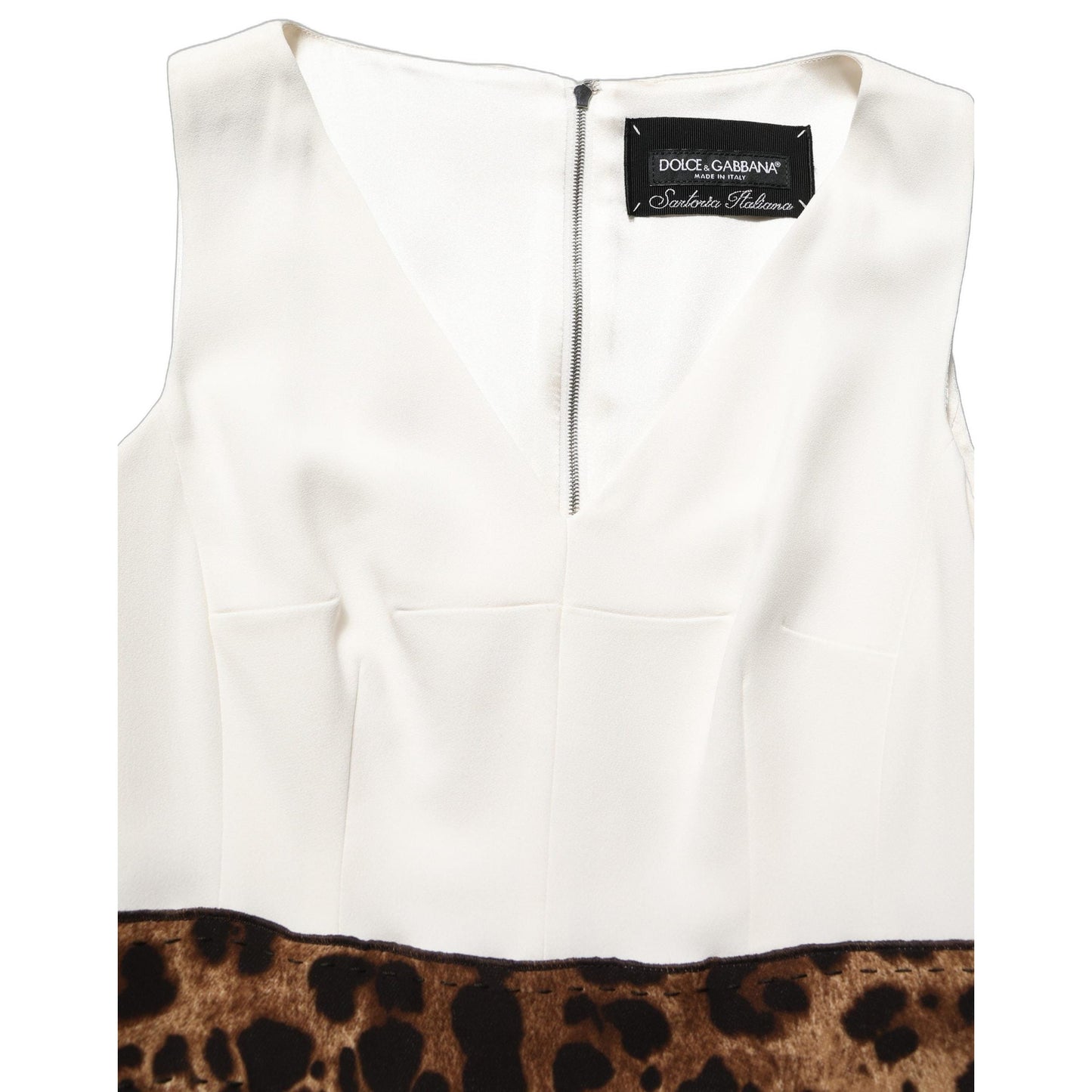 Dolce & Gabbana White Leopard Sleeveless Sheath Midi Dress