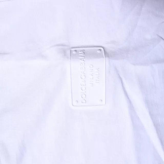 Dolce & Gabbana White Logo Plaque Cotton Crew Neck T-shirt