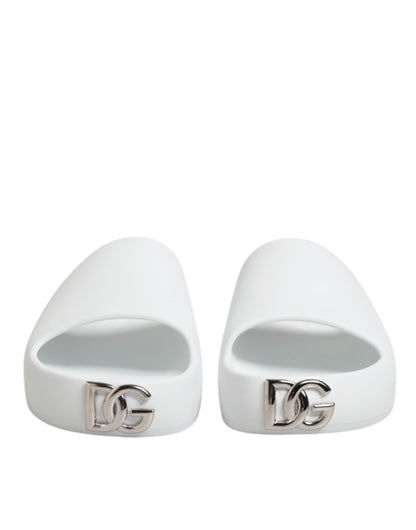 Dolce & Gabbana White Logo Slides Sandals Men Beachwear Shoes