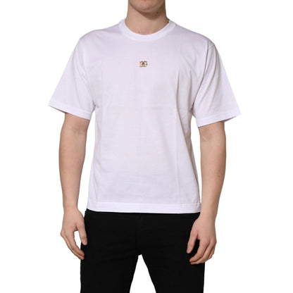 Dolce & Gabbana White Metal DG Logo Cotton Short Sleeves T-shirt