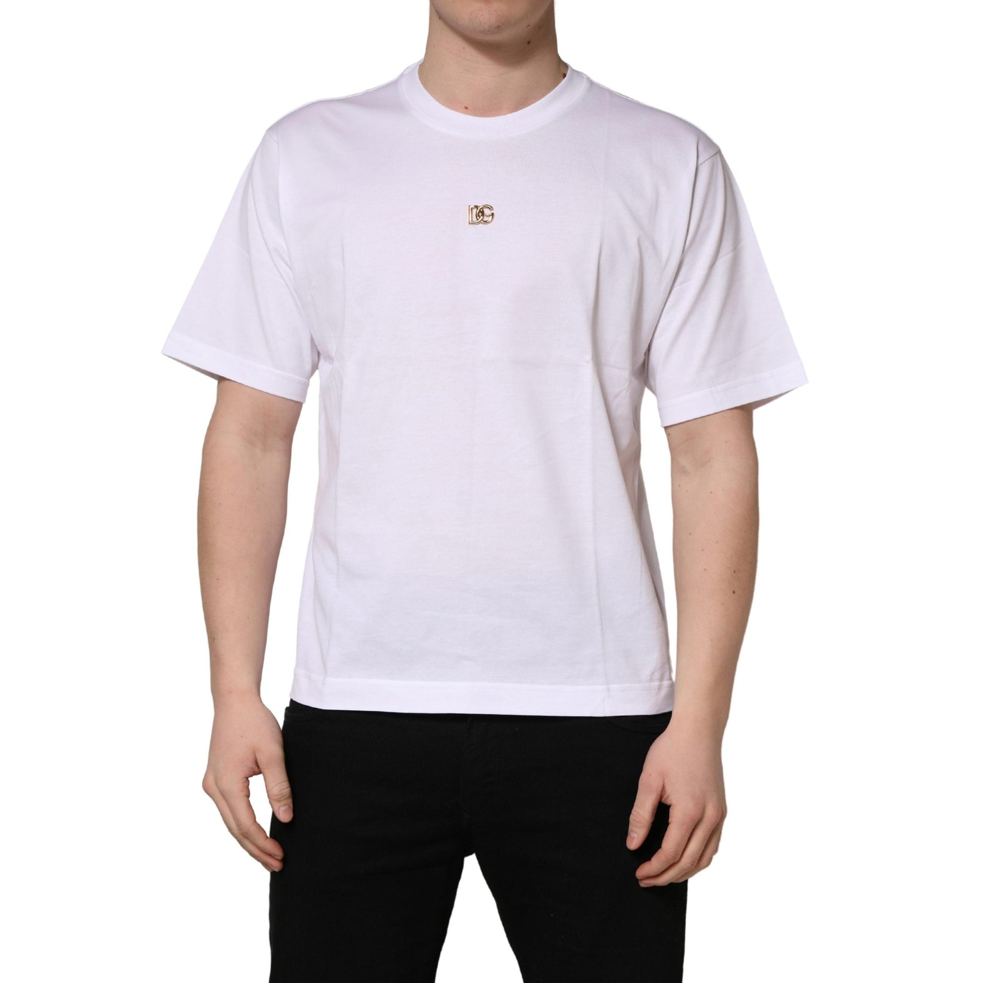 Dolce & Gabbana White Metal DG Logo Cotton Short Sleeves T-shirt
