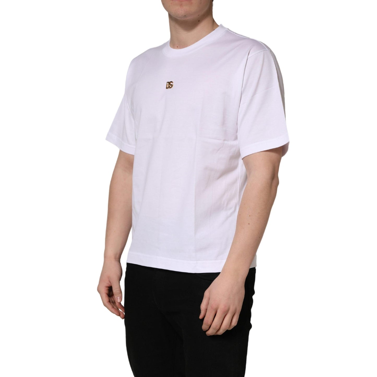 Dolce & Gabbana White Metal DG Logo Cotton Short Sleeves T-shirt