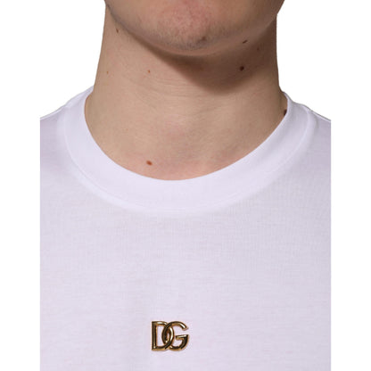 Dolce & Gabbana White Metal DG Logo Cotton Short Sleeves T-shirt