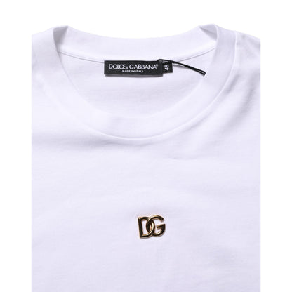 Dolce & Gabbana White Metal DG Logo Cotton Short Sleeves T-shirt
