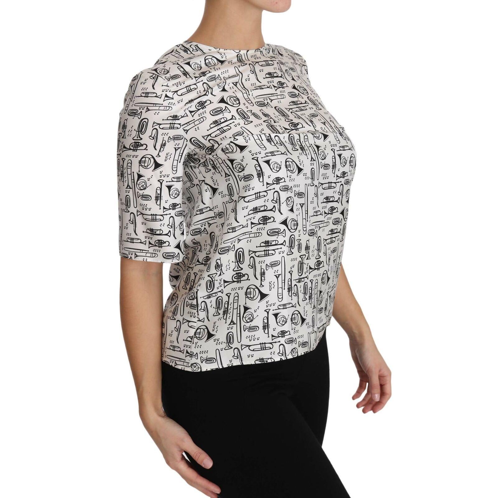Dolce & Gabbana White Musical Instruments Print Blouse