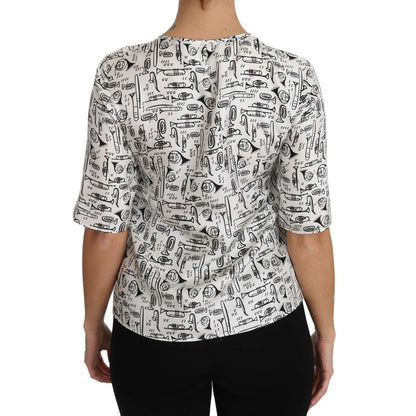 Dolce & Gabbana White Musical Instruments Print Blouse