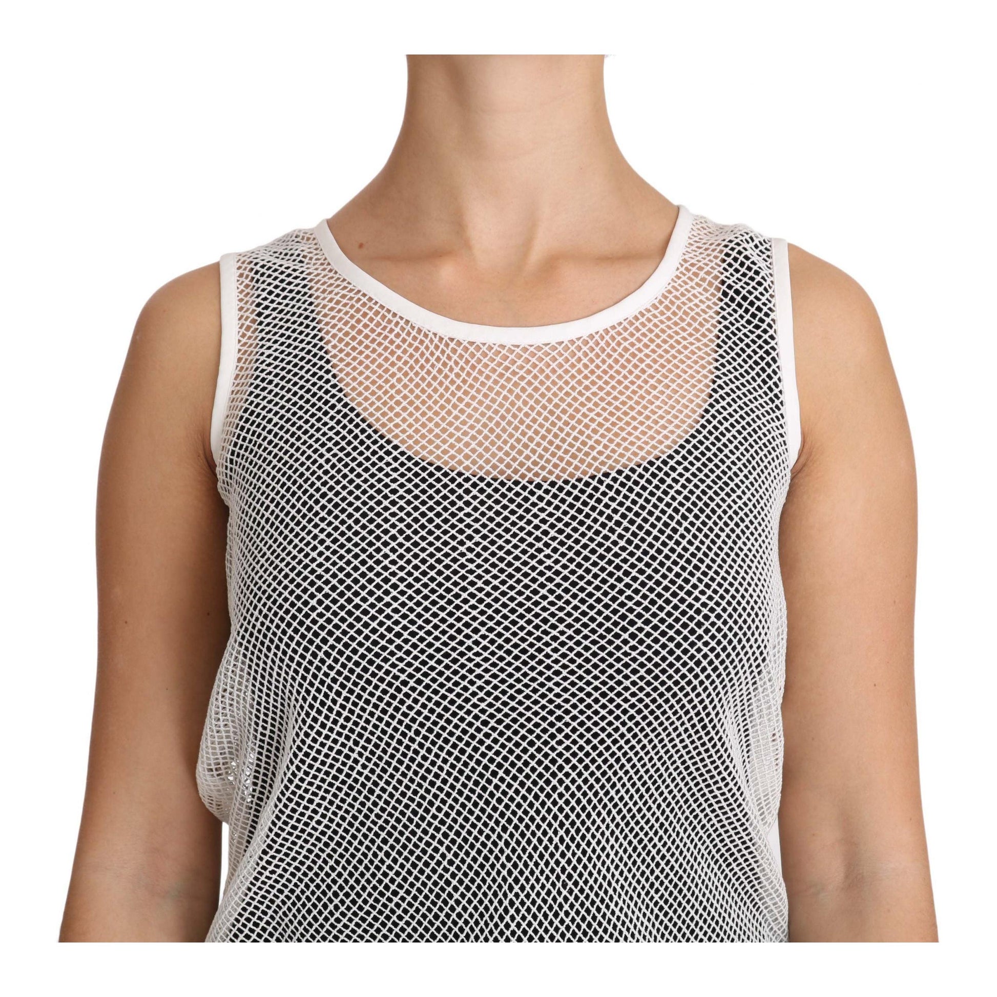 Dolce & Gabbana White Net Transparent Sleeveless Tank Top