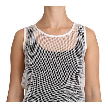 Dolce & Gabbana White Net Transparent Sleeveless Tank Top