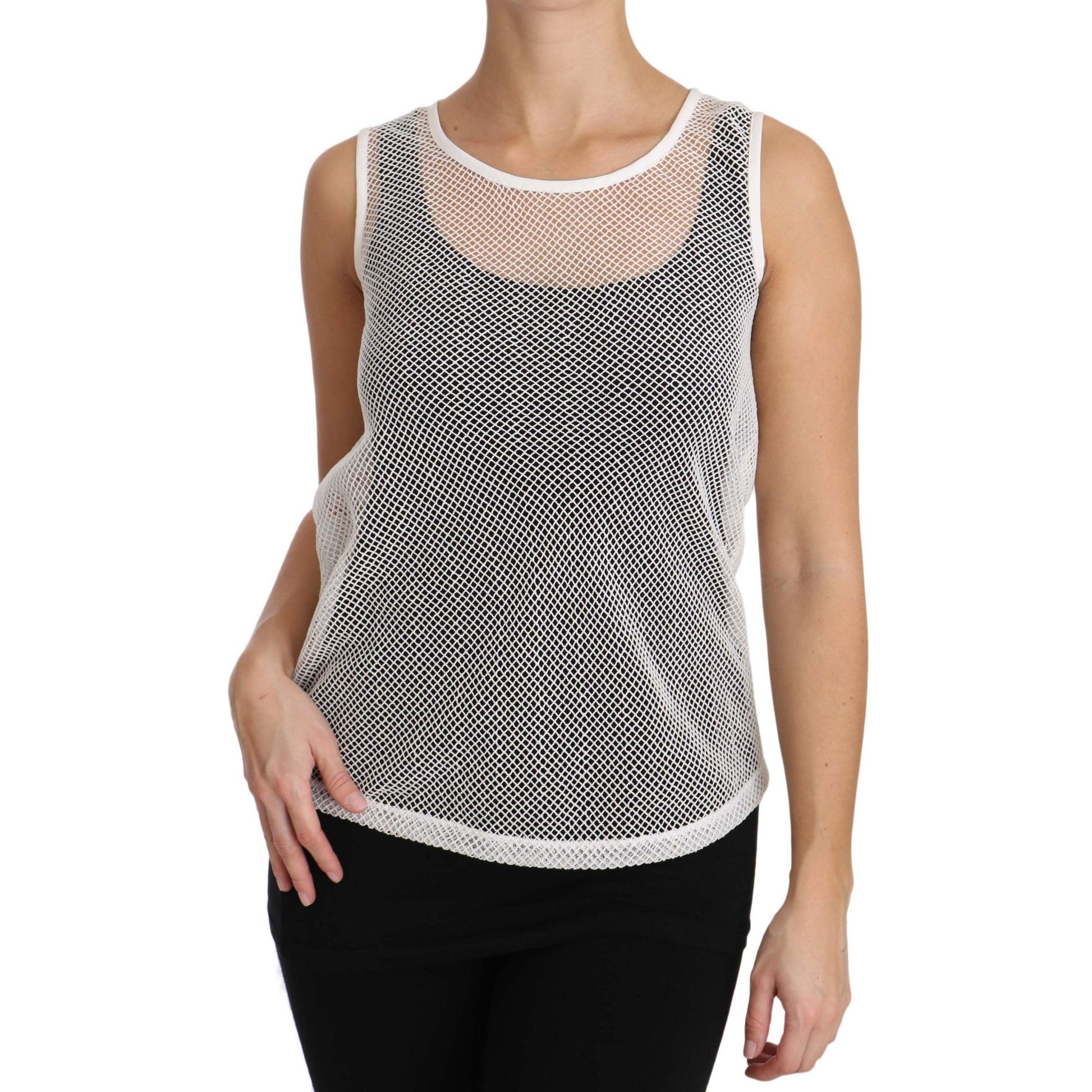 Dolce & Gabbana White Net Transparent Sleeveless Tank Top