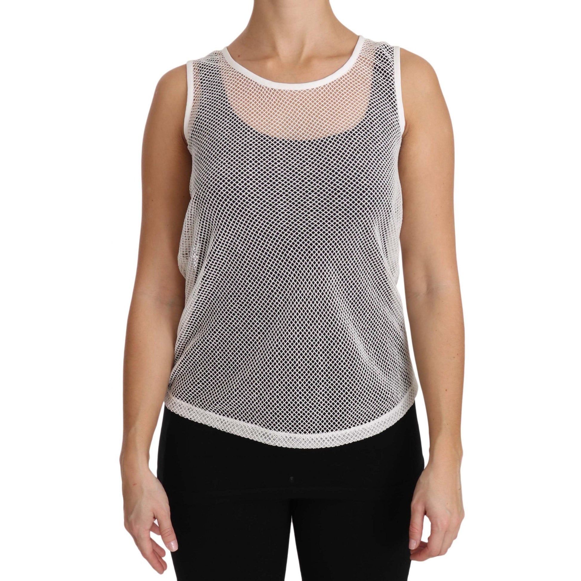Dolce & Gabbana White Net Transparent Sleeveless Tank Top