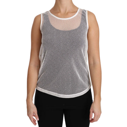 Dolce & Gabbana White Net Transparent Sleeveless Tank Top