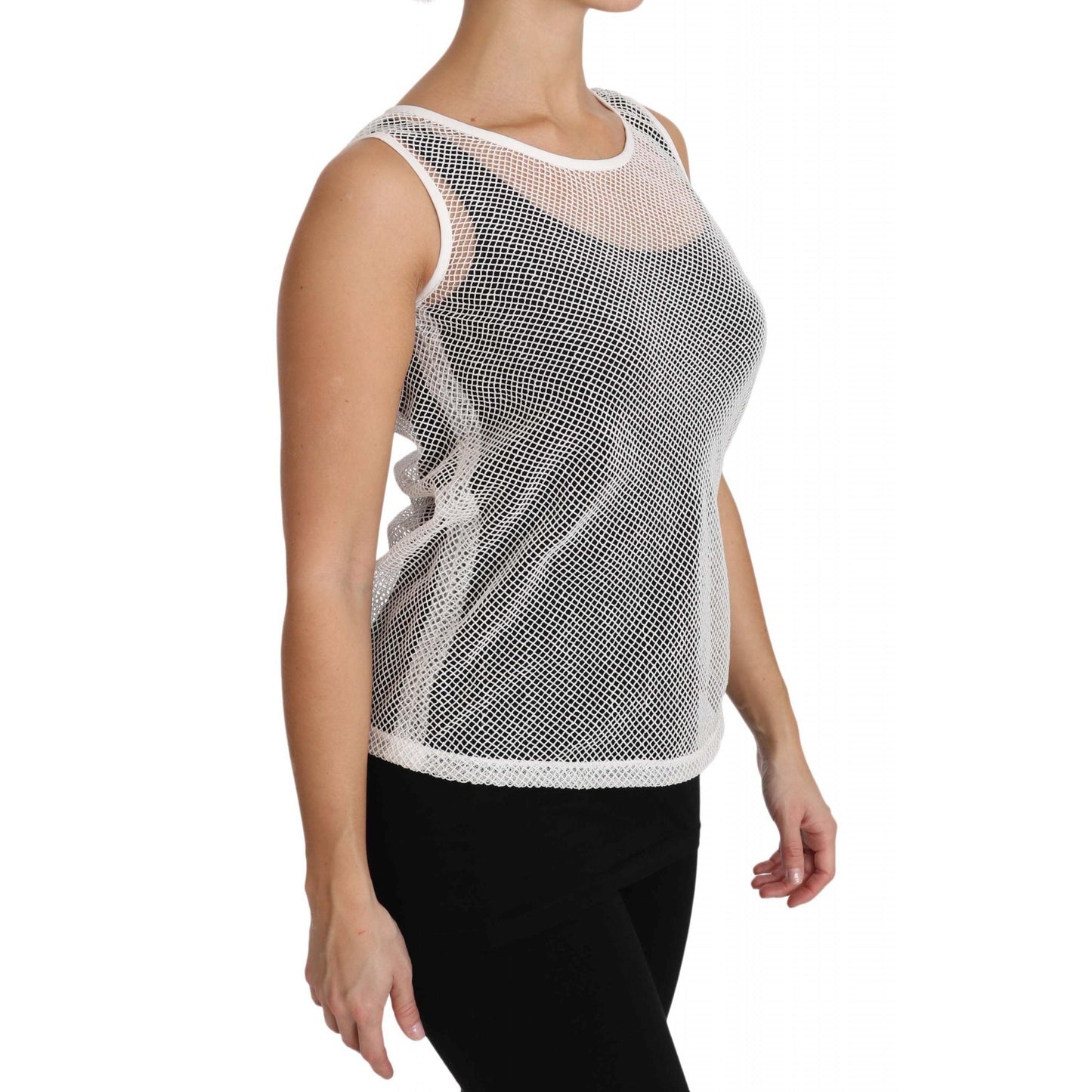 Dolce & Gabbana White Net Transparent Sleeveless Tank Top