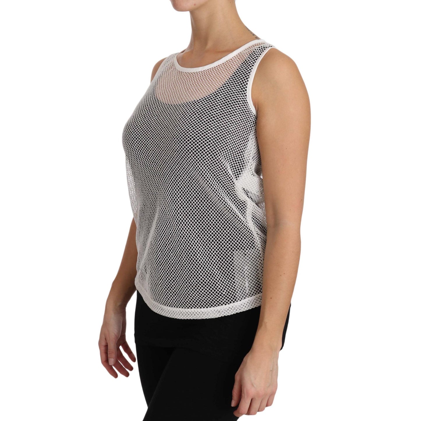 Dolce & Gabbana White Net Transparent Sleeveless Tank Top