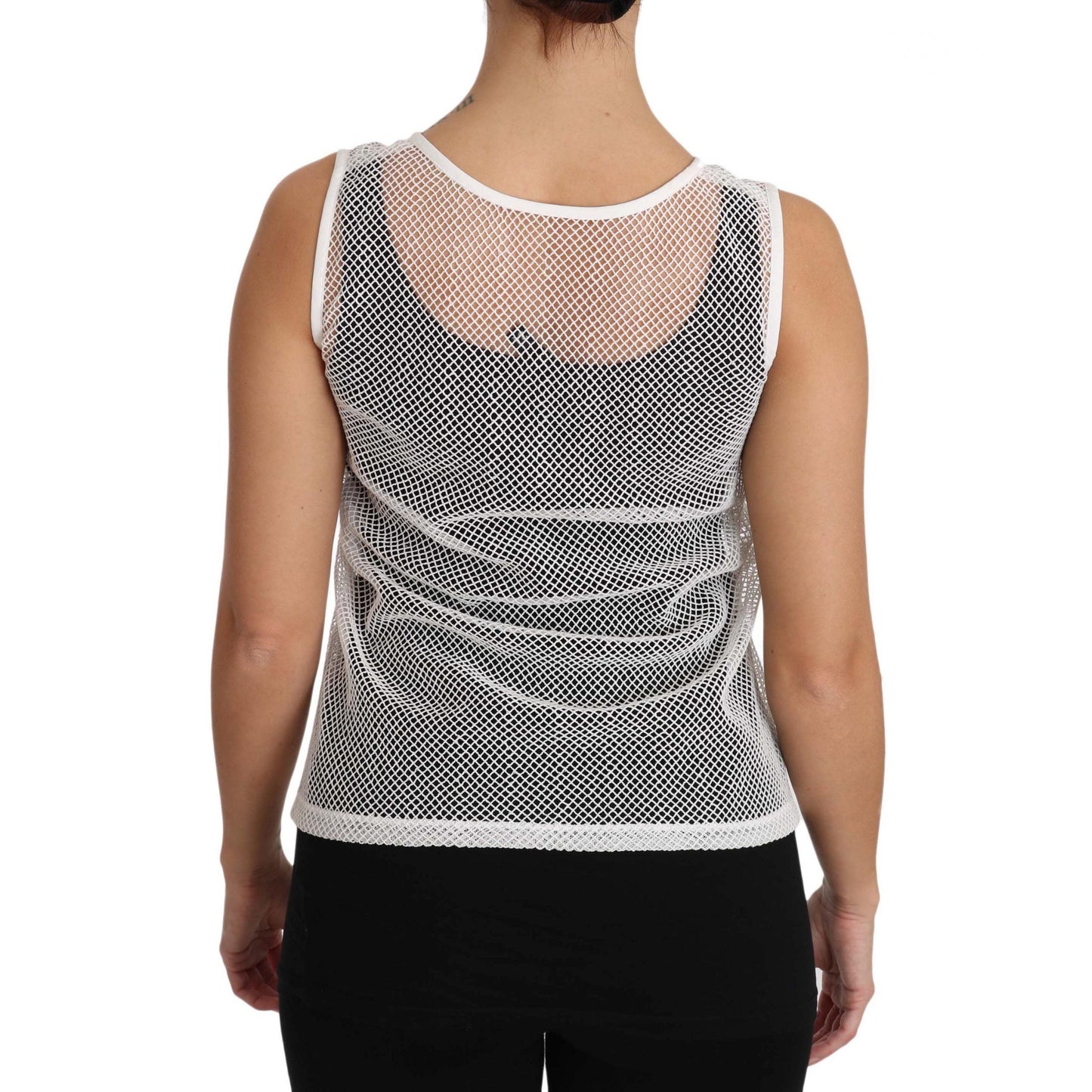Dolce & Gabbana White Net Transparent Sleeveless Tank Top