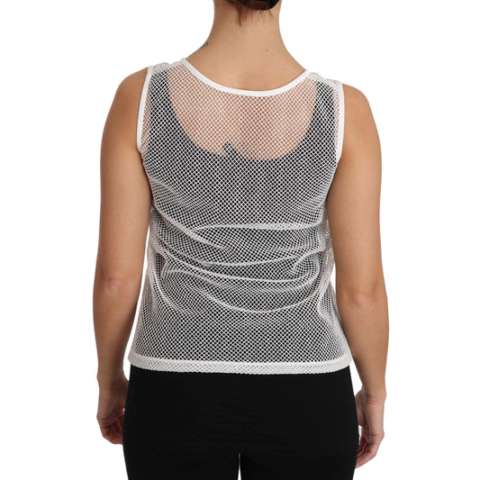 Dolce & Gabbana White Net Transparent Sleeveless Tank Top