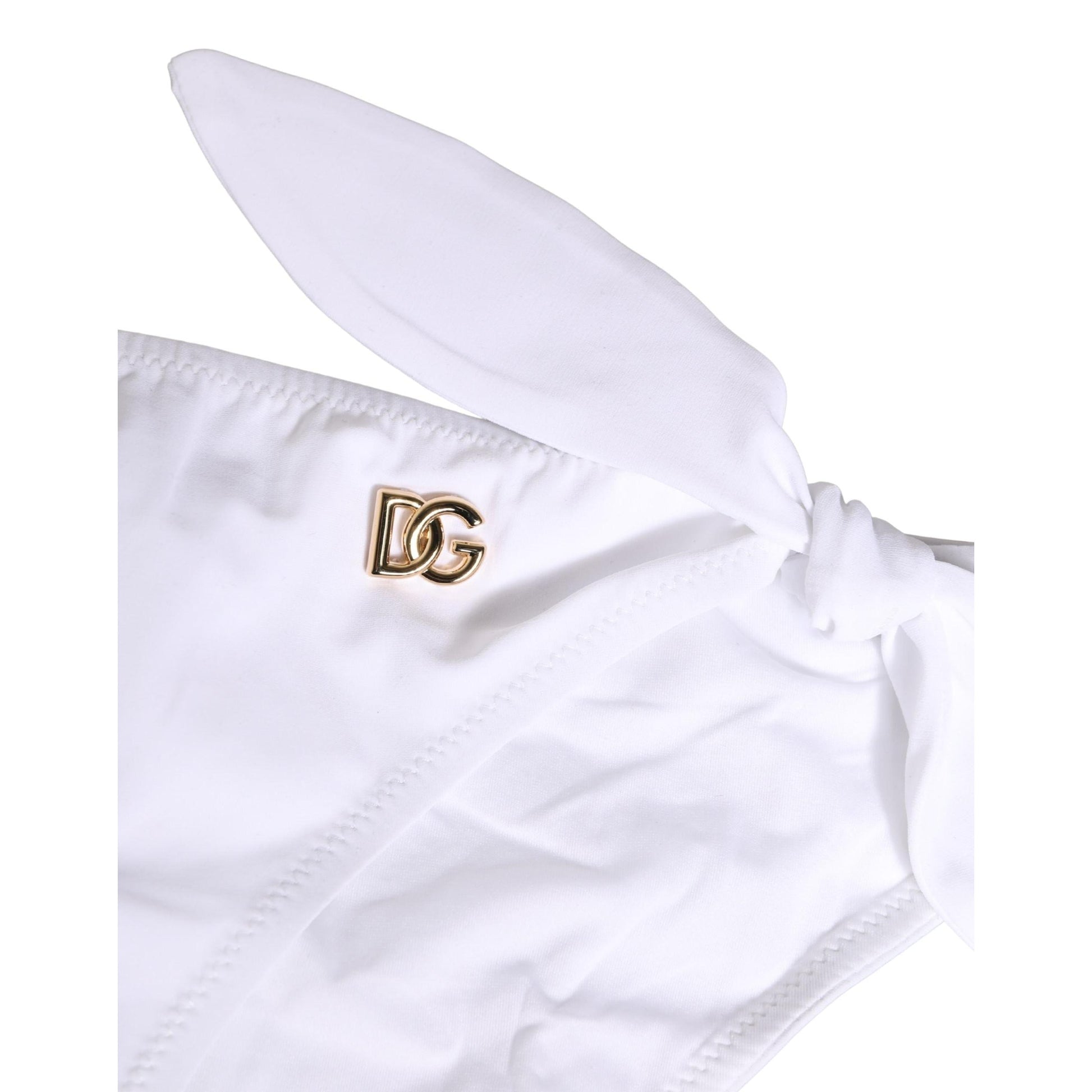 Dolce & Gabbana White Nylon DG Logo Plaque Bikini Bottom Swimwear