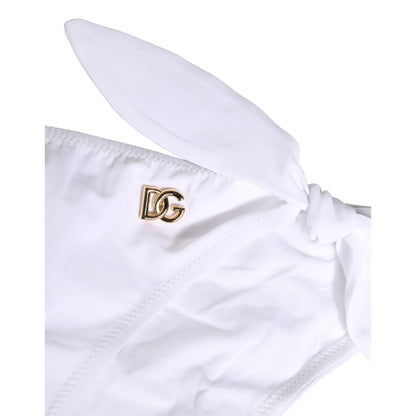 Dolce & Gabbana White Nylon DG Logo Plaque Bikini Bottom Swimwear