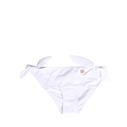Dolce & Gabbana White Nylon DG Logo Plaque Bikini Bottom Swimwear