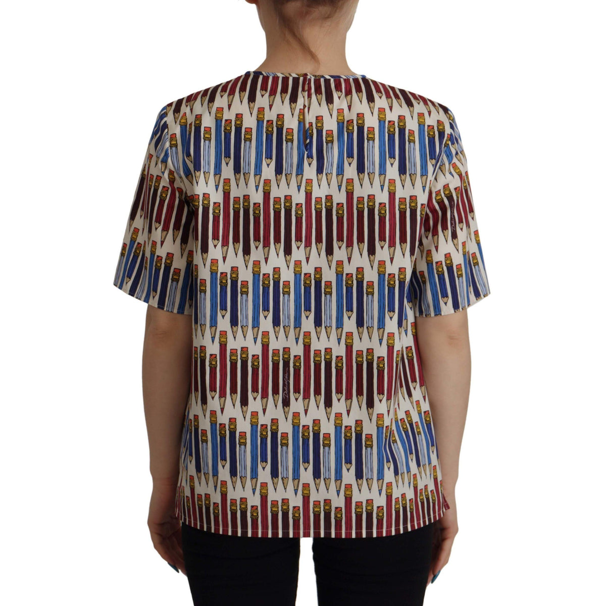 Dolce & Gabbana White Pencil Print Cotton T-shirt Blouse