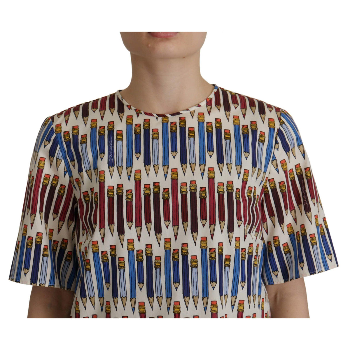 Dolce & Gabbana White Pencil Print Cotton T-shirt Blouse