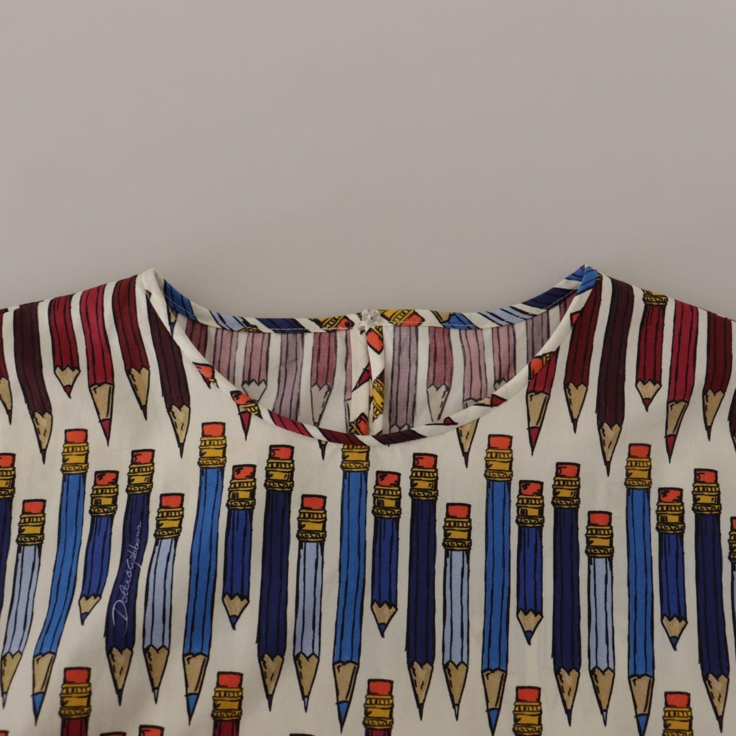 Dolce & Gabbana White Pencil Print Cotton T-shirt Blouse
