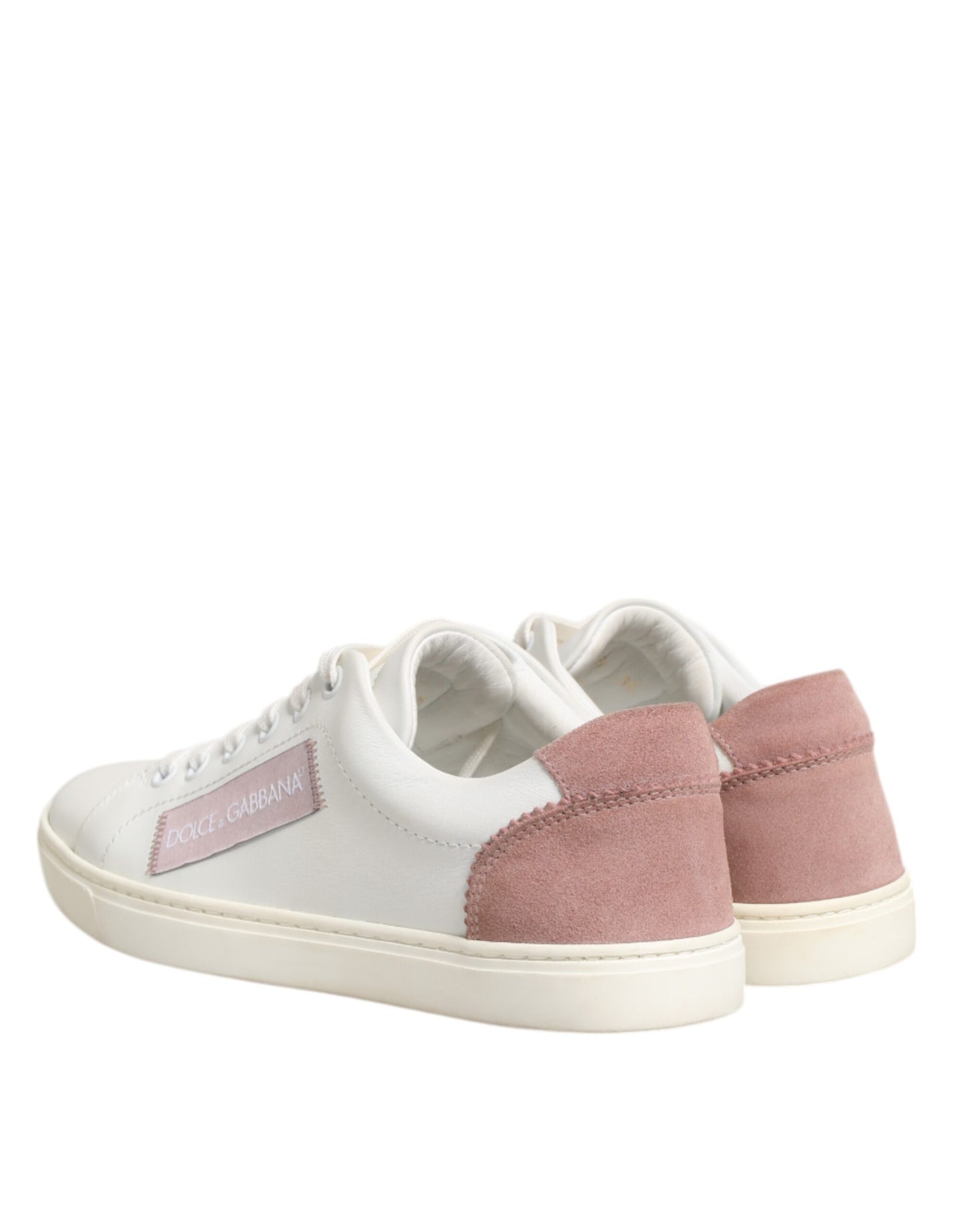 Dolce & Gabbana White Pink Leather Low Top Sneakers Shoes