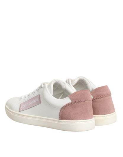 Dolce & Gabbana White Pink Leather Low Top Sneakers Shoes